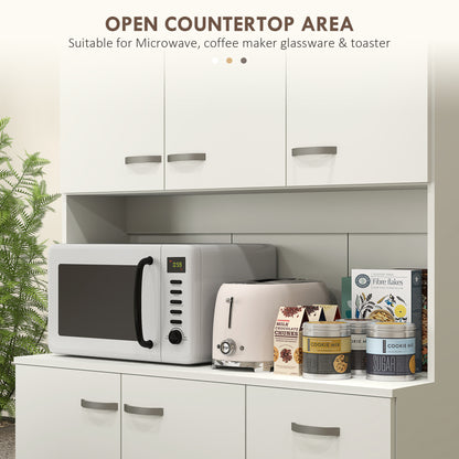 HOMCOM Freestanding Kitchen Pantry Storage Cabinet with Adjustable Shelves & Middle Worktop - White