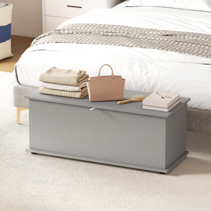 HOMCOM Storage Chest, Large 114L Blanket Box, Shoe Bench with Safety Hinged Lid, Storage Trunk, Bed End Bench for Bedroom, Hallway, Living room, Playroom, 100 x 40 x 40cm, Grey