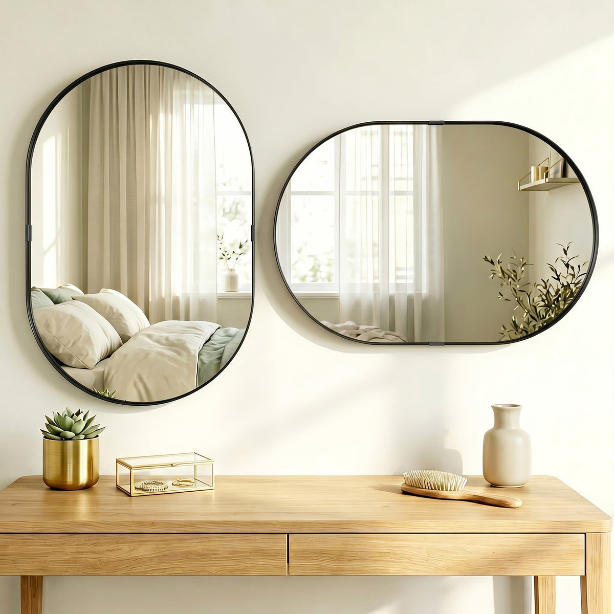 HOMCOM Wall Mirror, Bathroom Mirror with Elevated Aluminium Alloy Frame, 60 x 90 cm, Black
