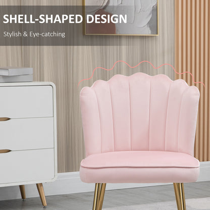 HOMCOM Velvet-Feel Shell Accent Chair with Metal Legs and Comfort Padding - Pink