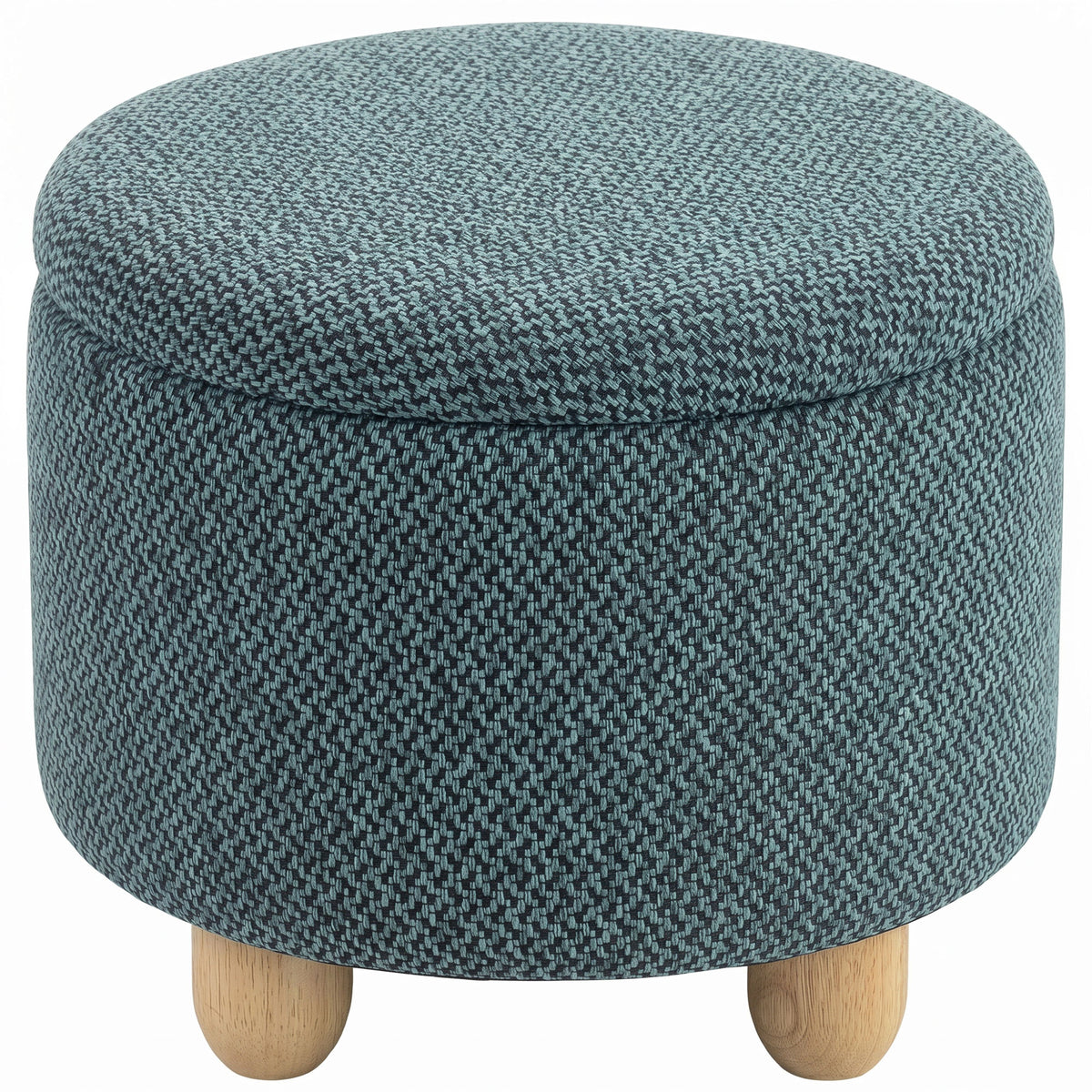 HOMCOM Storage Sitting Bench with Lid, Round Storage Ottoman with Rubberwood Legs, Dark Blue