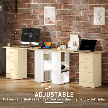 HOMCOM Computer Desk with Drawers, Home Office Desk, Writing Table, PC Workstation with 3 Storage Shelves for Working, Study, 120 x 49 x 72 cm, Natural Wood Finish and White