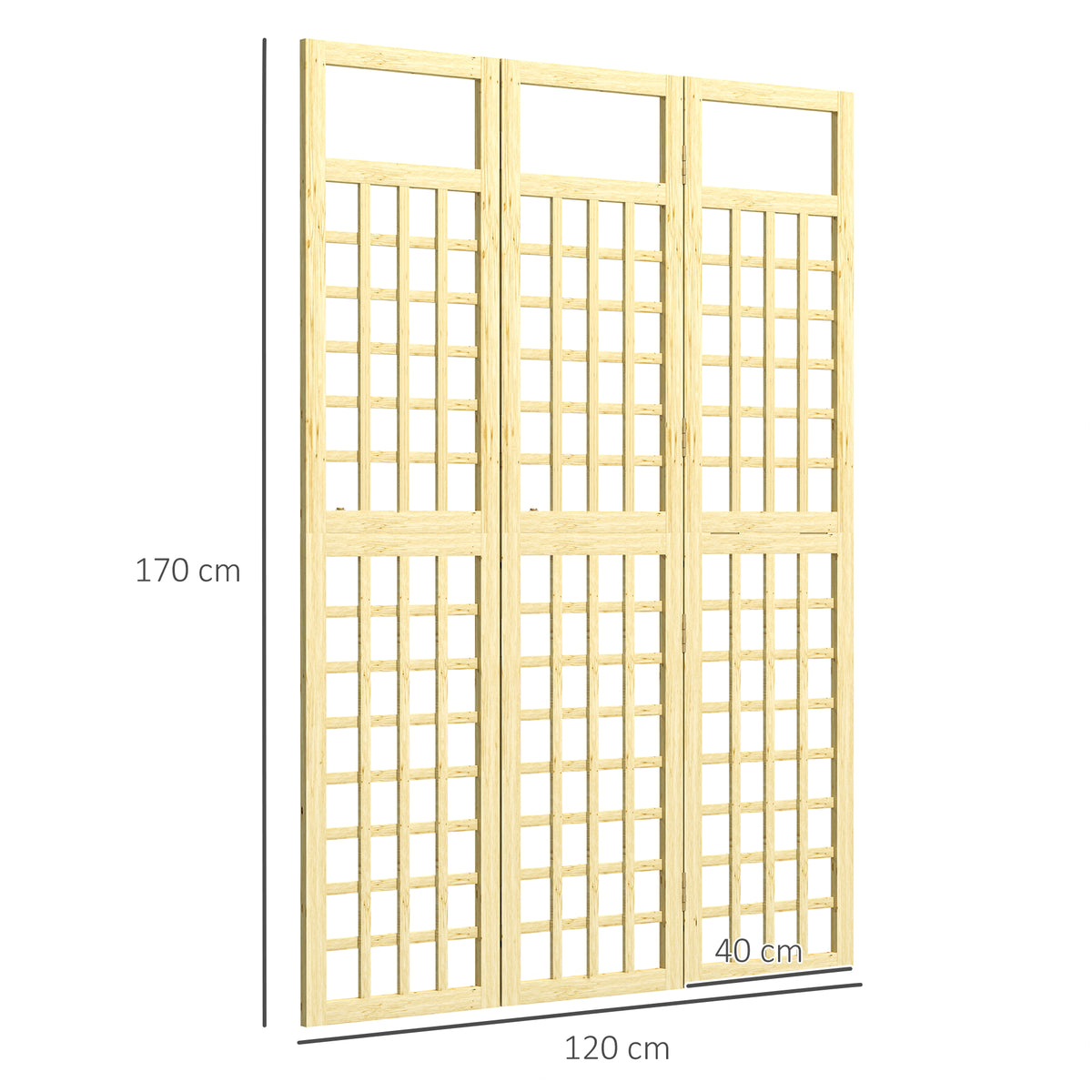 Outsunny 3-Panel Garden Privacy Screen, Freestanding Foldable Wooden Outdoor Divider/Trellis, Decorative Privacy Screen for Garden Patio, 120 x 170 cm, Natural Wood Finish