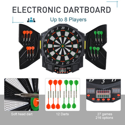 HOMCOM Dart Board Set, Electronic Dartboard with LED Digital Score Display, Soft Tip Darts, 27 Games, Speaker Sound
