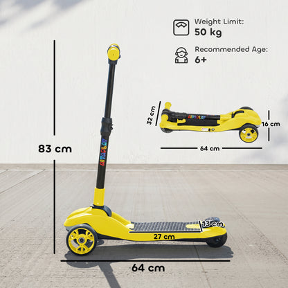 AIYAPLAY Three-Wheel Foldable Electric Scooter for Kids Aged 6-10 Years, Yellow