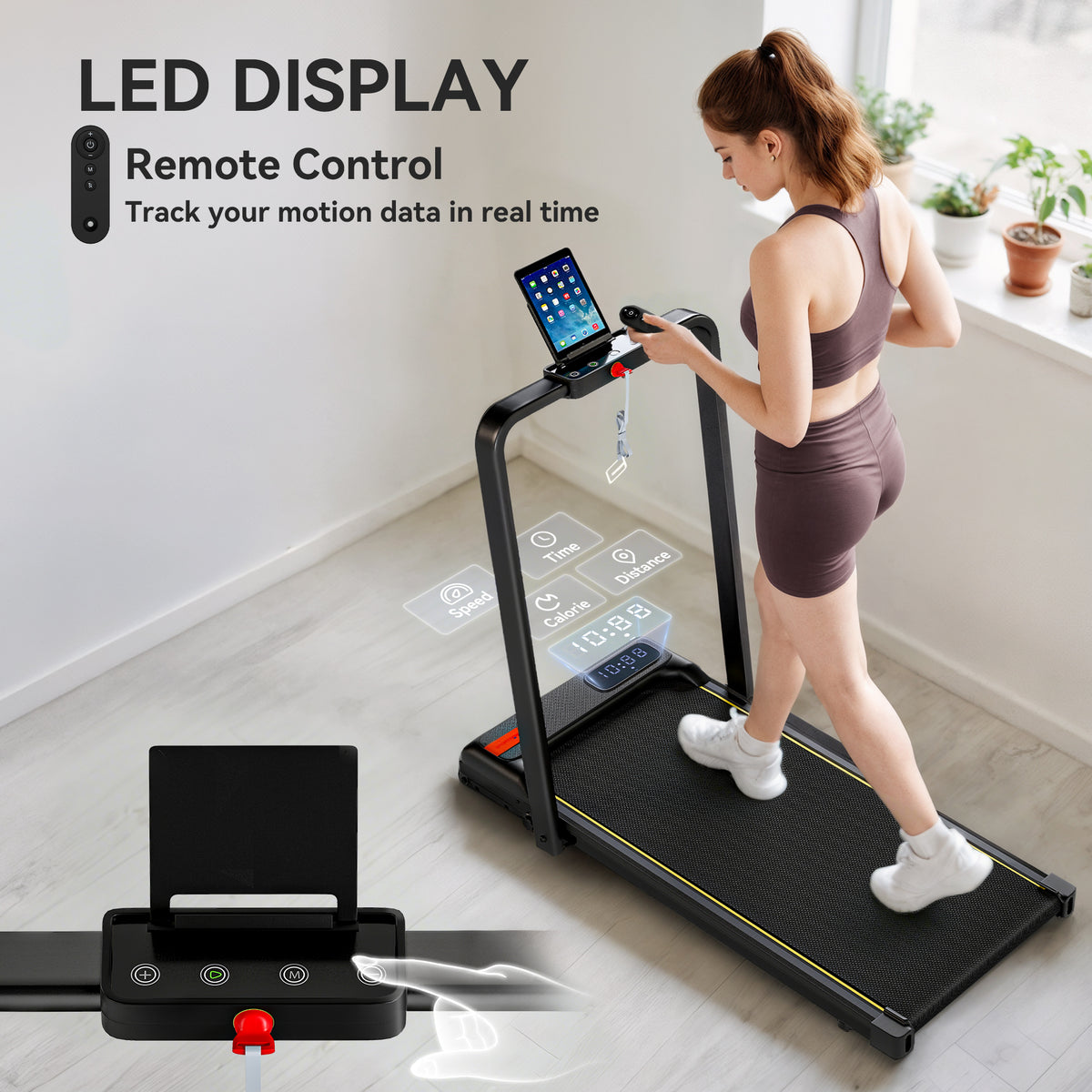 SPORTNOW Folding Treadmill Walking Pad, 2HP Portable Under Desk Treadmill with Handle, Running Jogging Walking Machine