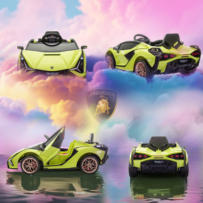 HOMCOM Lamborghini Sian Licensed Electric Car for Kids, 12V Kids Electric Ride on Car with Dual Motors, Remote Control, Green
