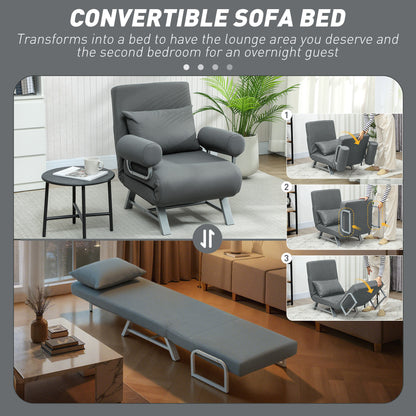 HOMCOM Single Sofa Bed, 3-in-1 Convertible Folding Chair Bed with Adjustable Backrest, Removable Armrests, Dark Grey