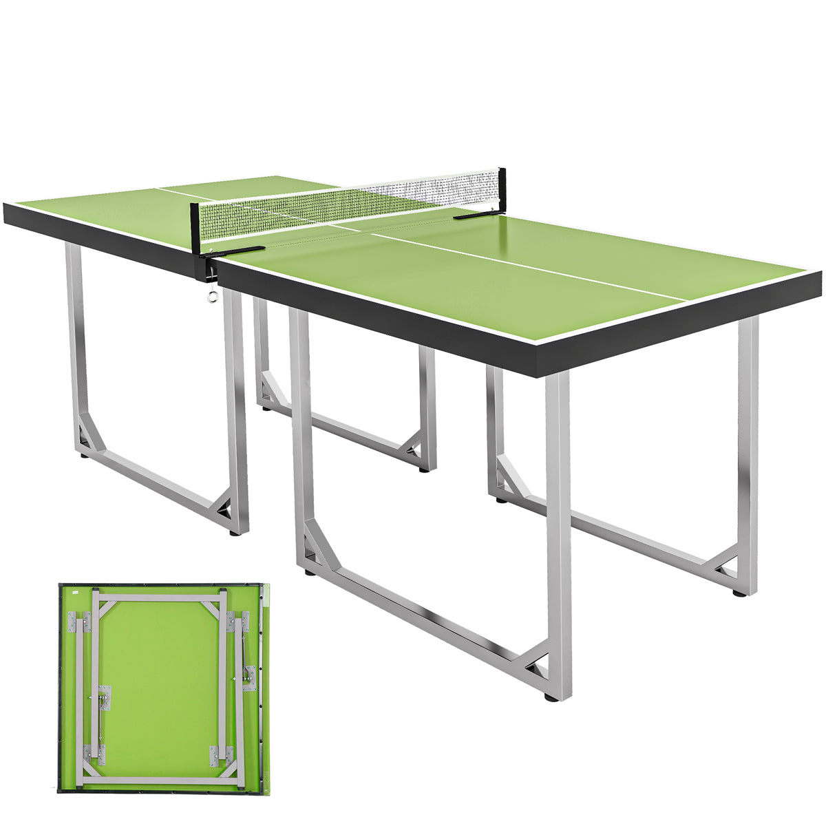 HOMCOM 6ft Table Tennis Table, Ping Pong Table with Net, Foldable and Portable Ping Pong Set for Indoor Use, Easy Assemble, Midsize, Green