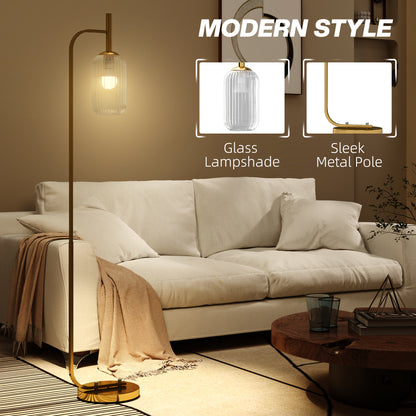 HOMCOM Floor Lamp for Living Room with Glass Lampshade, Modern Standing Lamp with Foot Switch for Bedroom, Bulb not Included, Gold Tone
