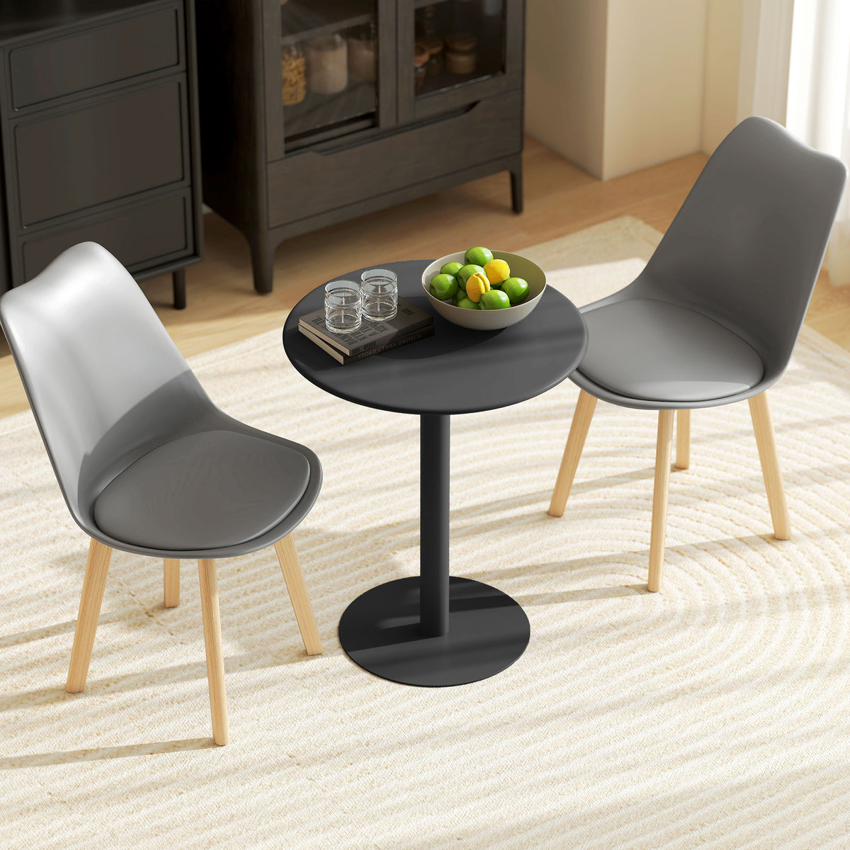 HOMCOM Dining Table, Round Kitchen Table with Steel Base for Living Room, Dining Room, 60 x 60 x 72cm, Black