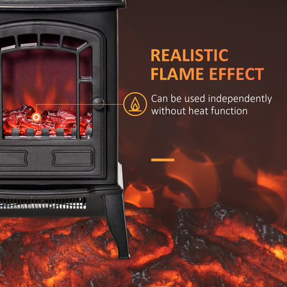 HOMCOM Electric Fireplace Stove Freestanding Log Burner, 1000W/2000W, Portable Electric Fire Fan Heater with LED Flame Effect, Adjustable Thermostat, Overheat Protection, Black