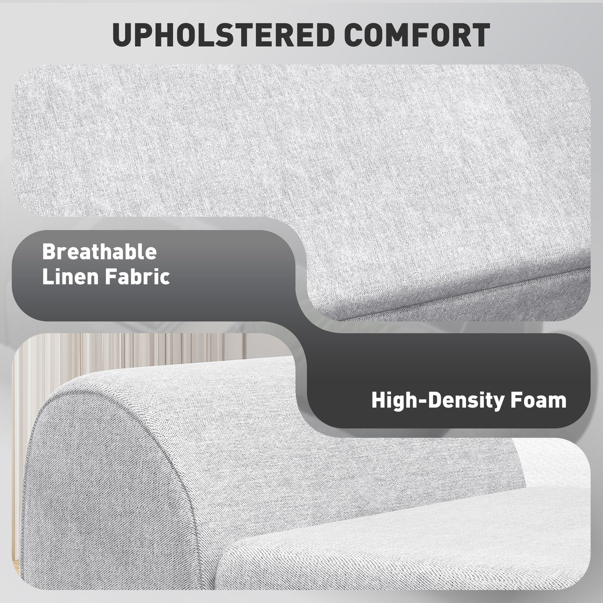 HOMCOM Storage Ottoman with Armrest, Window Seat, Upholstered Linen Storage Bench with Rubberwood Legs, Footstool for Bedroom Living Room, Hallway, Light Grey