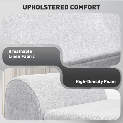 HOMCOM Storage Ottoman with Armrest, Window Seat, Upholstered Linen Storage Bench with Rubberwood Legs, Footstool for Bedroom Living Room, Hallway, Light Grey