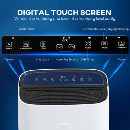HOMCOM 20L/Day Portable Dehumidifier for Home, with LED Screen, Sleep Mode, 24H Timer, 4L Water Tank, Electric Air Dehumidifier for Damp Laundry Bedroom Basement