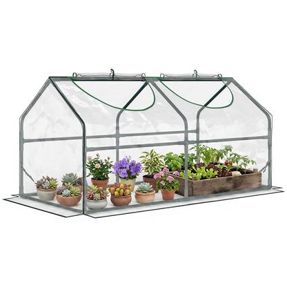 Outsunny Mini Greenhouse Portable Flower Planter Vegetable Grow House for Garden with Zipped Windows, 120 x 60 x 60 cm, Clear