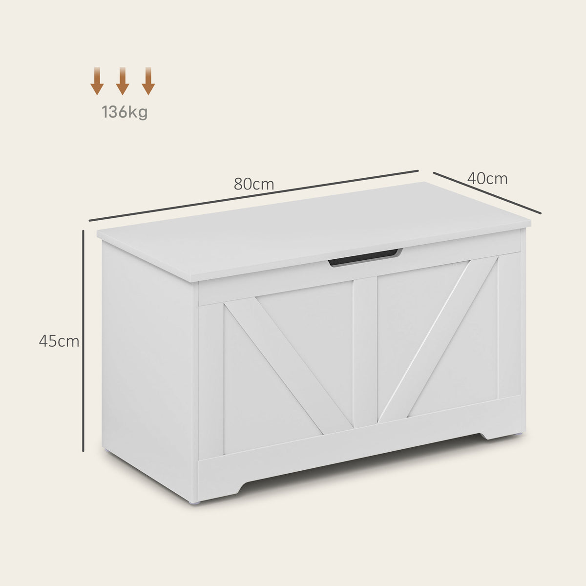 HOMCOM 100L Home Storage Box, with Safety Hinge - White Wood-Effect
