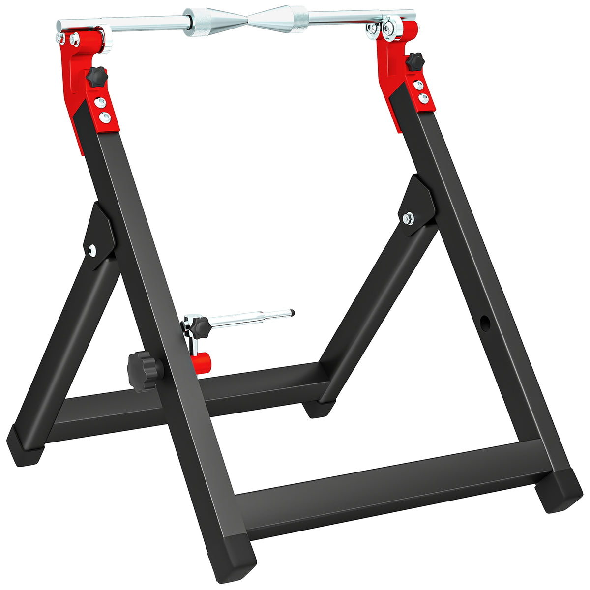 HOMCOM Foldable Motorcycle Wheel Balancer Truing Stand with Spoke Wrench, Steel Bike Tyre Rim Balancing Stand with Aluminium Shaft, Fits Wheels up to 23" in Diameter, 5" in Width, Black