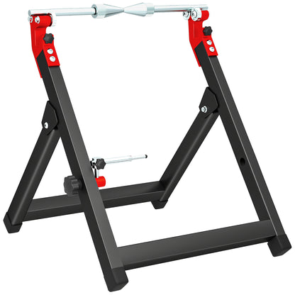 HOMCOM Foldable Motorcycle Wheel Balancer Truing Stand with Spoke Wrench, Steel Bike Tyre Rim Balancing Stand with Aluminium Shaft, Fits Wheels up to 23" in Diameter, 5" in Width, Black