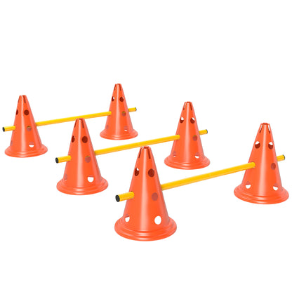 PawHut Dog Agility Equipment Set of Six Cones, Six Poles with Carry Bag, Three-Piece Adjustable Height Jumping Obstacles Orange