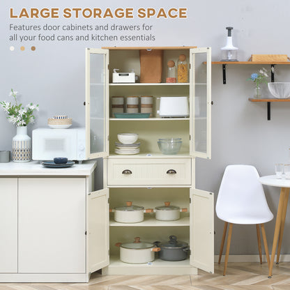 HOMCOM Freestanding Kitchen Cupboard, 5-tier Storage Cabinet with Adjustable Shelves and Drawer, Cream White
