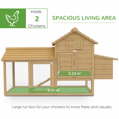 PawHut Small Chicken Coop with Nesting Box & Run, Hen House Poultry Coops Cages for 1-2 Chickens Wood 150.5 x 54 x 87cm