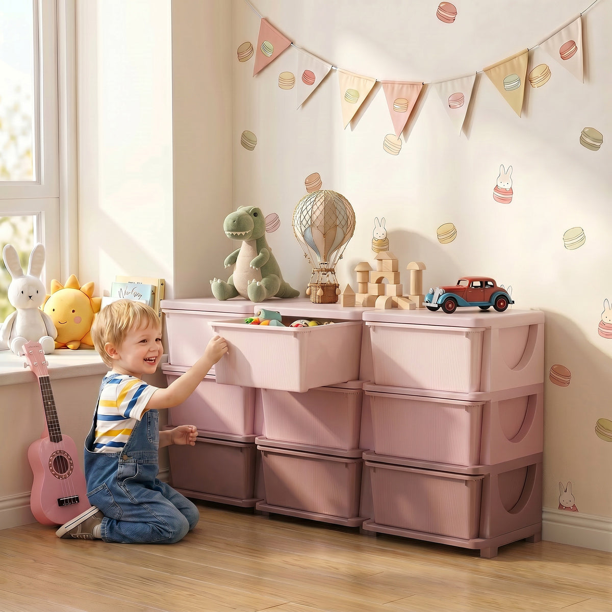 HOMCOM Kids Storage Unit, with Nine Drawers - Pink