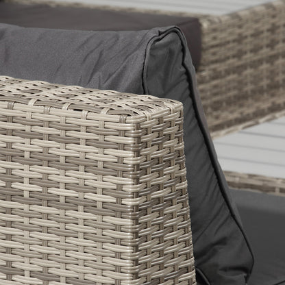 Outsunny 4 PCs Rattan Garden Furniture Outdoor Sectional Corner Sofa and Coffee Table Set  Conservatory Wicker Weave Furniture with Armrest and Cushions - Light Grey
