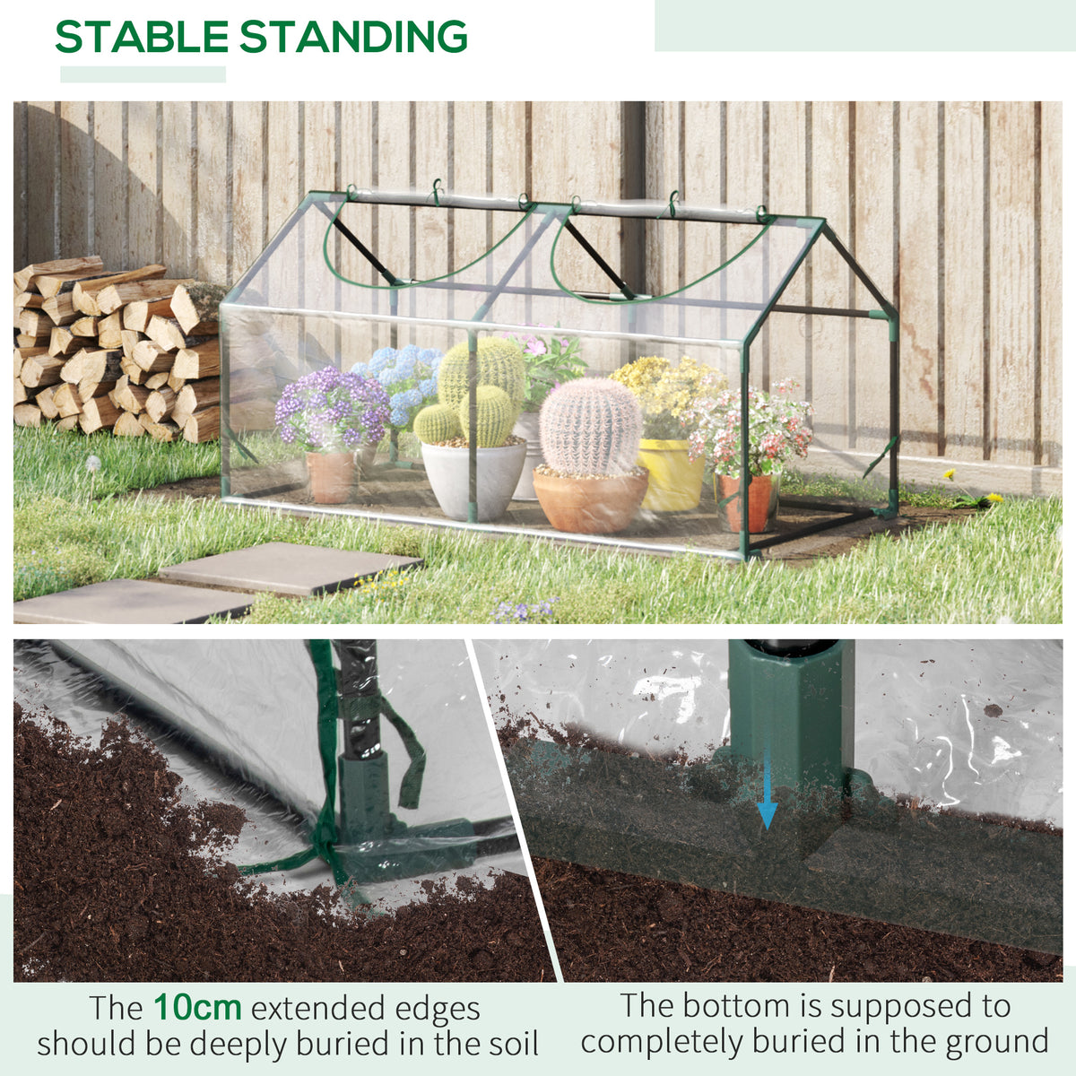 Outsunny Mini Greenhouse Portable Flower Planter Vegetable Grow House for Garden with Zipped Windows, 120 x 60 x 60 cm, Clear