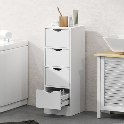 HOMCOM 4-Drawer Bathroom Cabinet, Freestanding Narrow Storage Cabinet with Groove Handles for Small Spaces, White