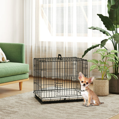 PawHut Foldable Dog Crate with Two Doors with Tray, Soft Cushion, for Extra Small Dogs, 60 x 45 x 50, Black