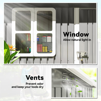 Outsunny 7 x 4ft Eco-friendly Galvanised Steel Garden Shed, with Lock and Gloves, 40kg/㎡ Snow Capacity - Grey