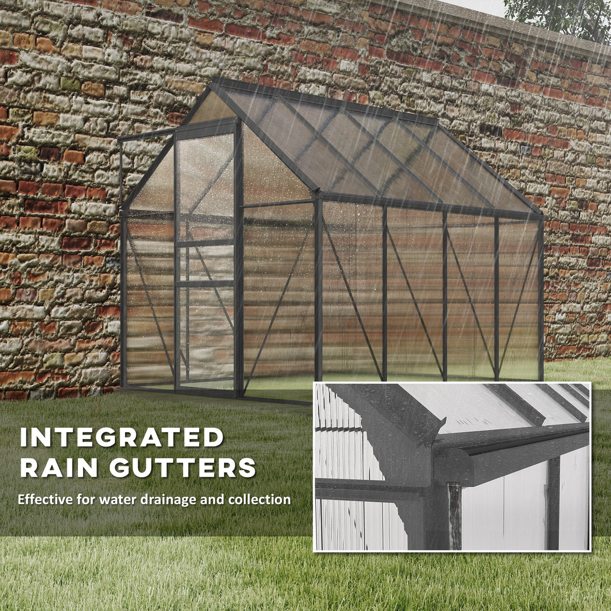 Outsunny 190 x 253 cm Walk-In Polycarbonate Greenhouse - Dark Grey