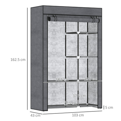 HOMCOM Fabric Wardrobe w/ Shelves Hanging Rail Foldable Wardrobe Dark Grey