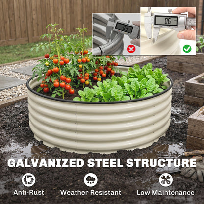 Outsunny Galvanised Raised Garden Bed with Safety Edging, Outdoor Raised Planter Box with Gloves, 120 x 120 x 43cm, Cream White