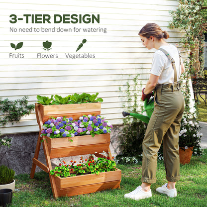 Outsunny 3 Tier Raised Garden Bed Wooden Elevated Planter Box Kit, 66L for Flower, Vegetable, Herb, 65x75x78cm, Brown