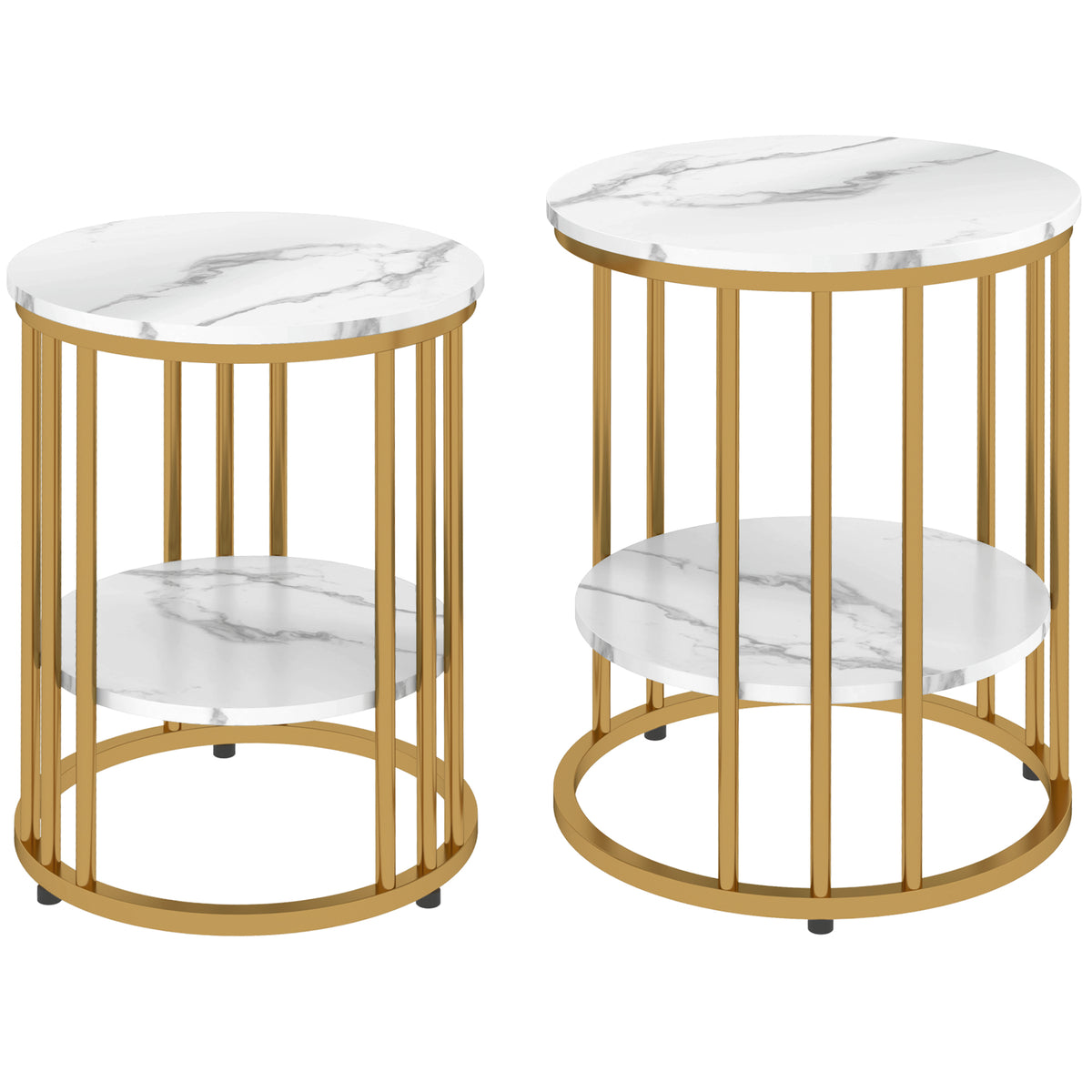 HOMCOM Set of Two Marble-Effect Coffee Tables - White/Gold-Tone