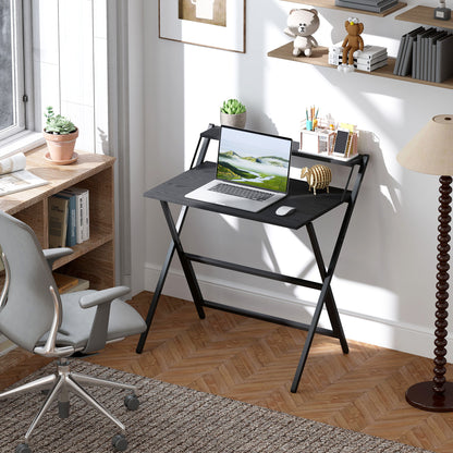 HOMCOM 81.5 cm Folding Computer Desk with Monitor Shelf - Black
