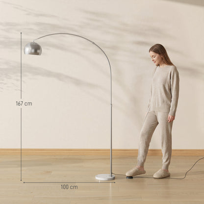 HOMCOM Arc Floor Lamp for Living Room, Modern Adjustable Standing Lamp with Faux Black Marble Base Silver Tone