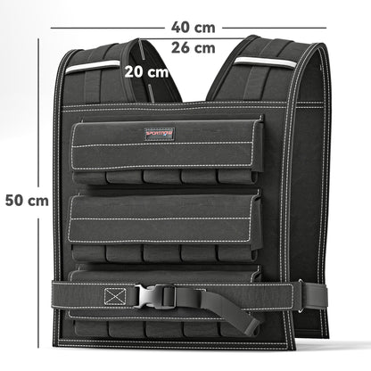 SPORTNOW 30KG Adjustable Weighted Vest, Running Weight Vest, with 30 Metal Weights, Reflective Strips, for Running, Exercise