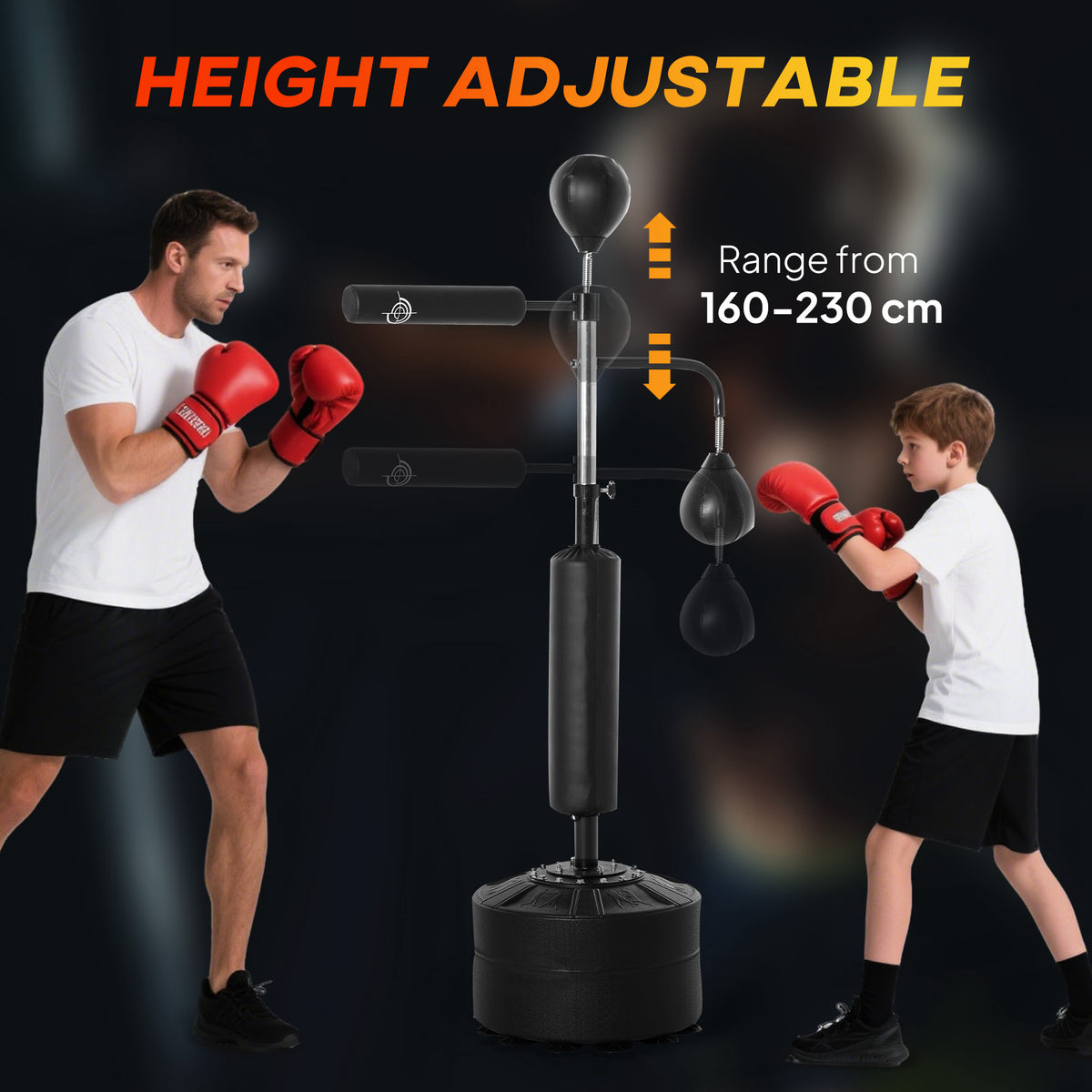 HOMCOM 4-in-1 Boxing Punching Bag, Freestanding with 2 Speed Bals, 360° Reflex Bar, 160-230cm Adjustable Height, Black