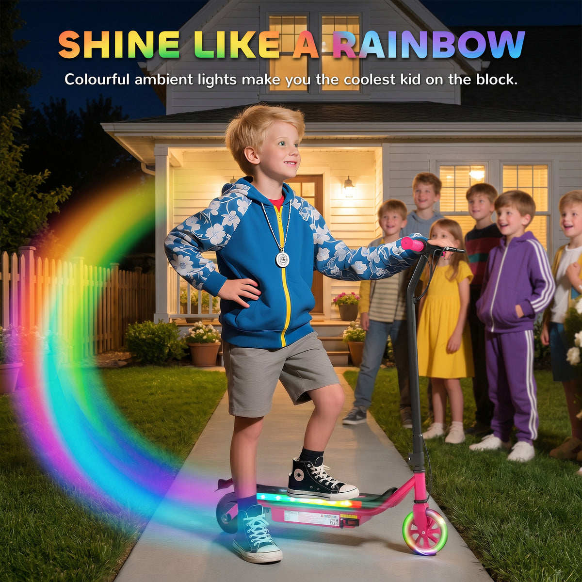 AIYAPLAY Electric Scooter for Kids Aged 6-14 Years, with Colourful Lights, Pink
