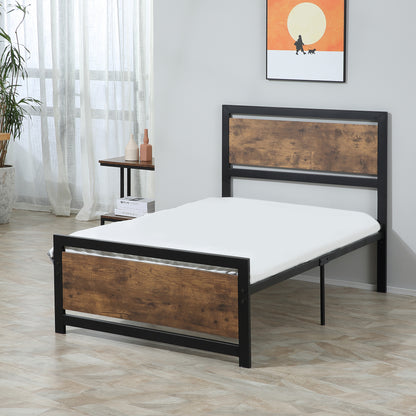 HOMCOM Single Size Metal Bed Frame with Headboard & Footboard, Strong Slat Support Solid Bedstead Base w/ Underbed Storage Space, Bedroom Furniture For Adults