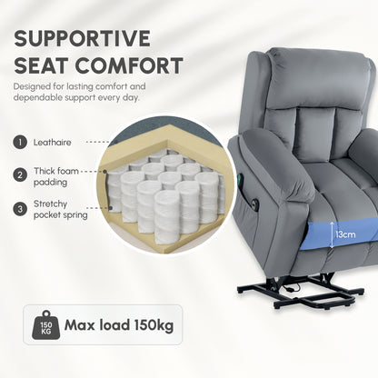 HOMCOM Eight-Point Massage Lift Chair, with Remote - Grey