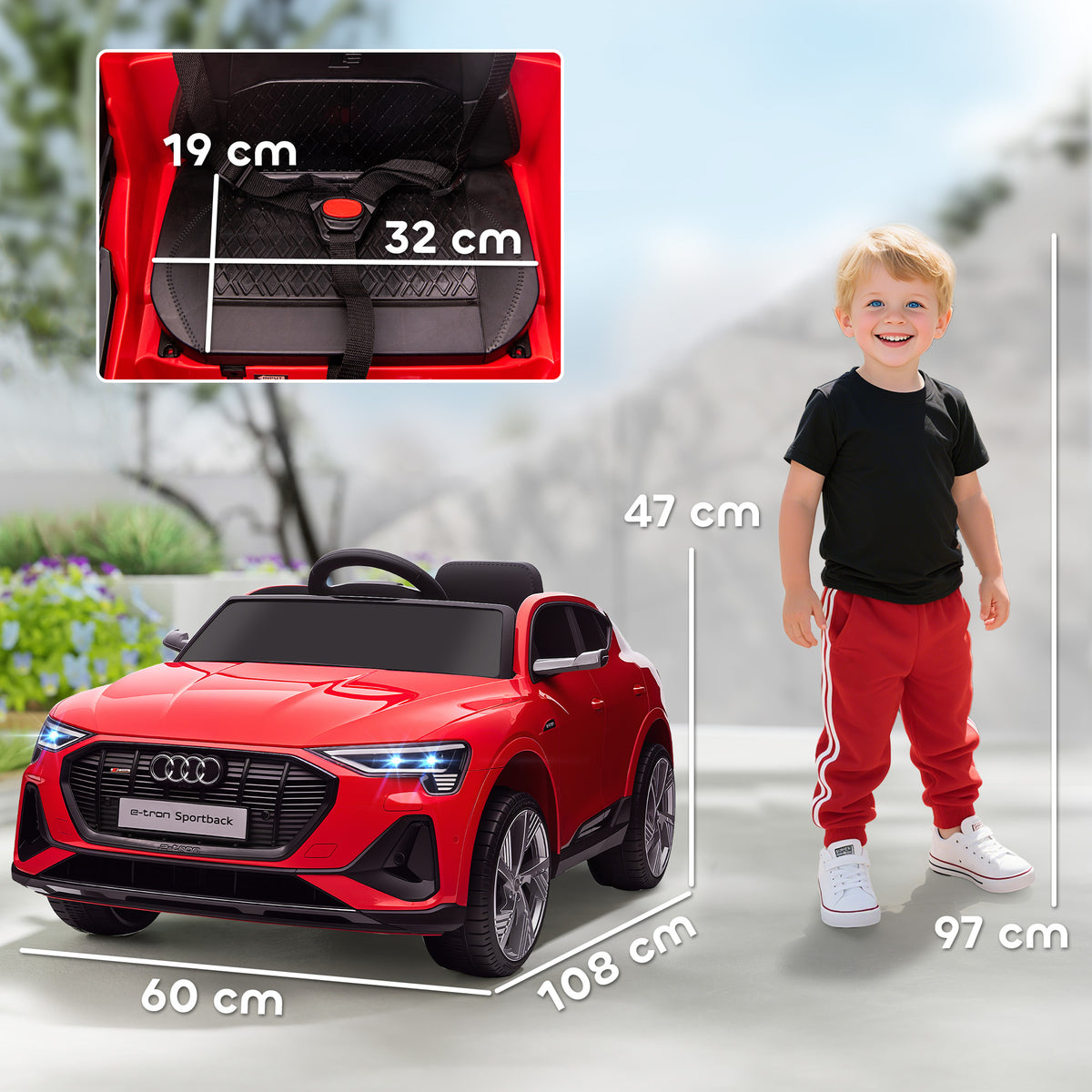 HOMCOM Audi E-tron Licensed 12V Kids Electric Ride on, Electric Car for Kids, with Parental Remote, Music Lights MP3, Suspension Wheels, for 3-5 Years, Red