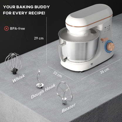 HOMCOM 1300W Kitchen Stand Mixer, with Accessories - White