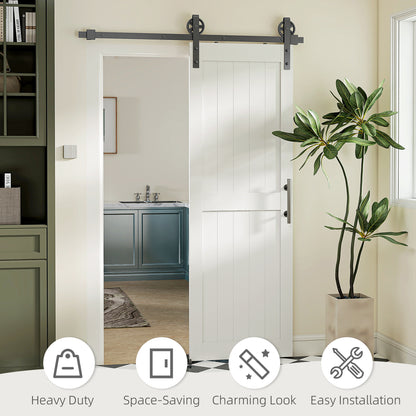 HOMCOM 152.4cm Sliding Barn Door Kit, Sliding Door with Track, Hardware, Upgraded Rollers and Floor Guide, Handle, White