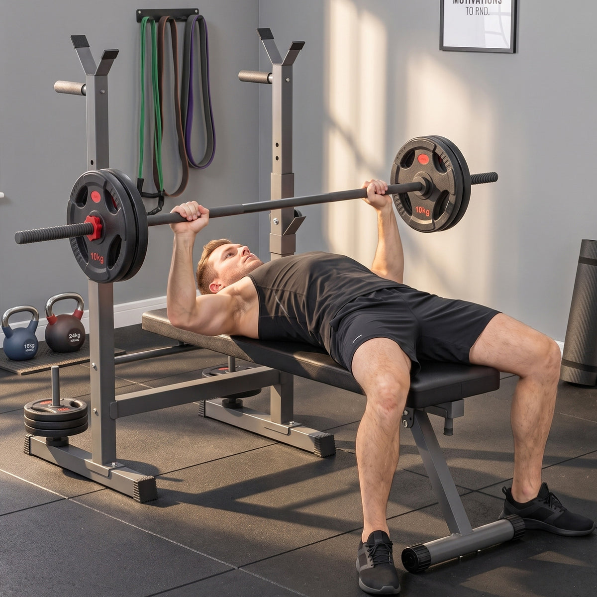HOMCOM Adjustable Weight Bench, Foldable Bench, with Barbell Rack, Grey