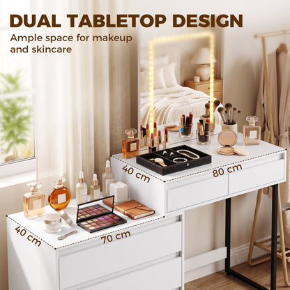 HOMCOM Vanity Makeup Desk LED Mirror Dressing Table Large Storage 5 Drawers White