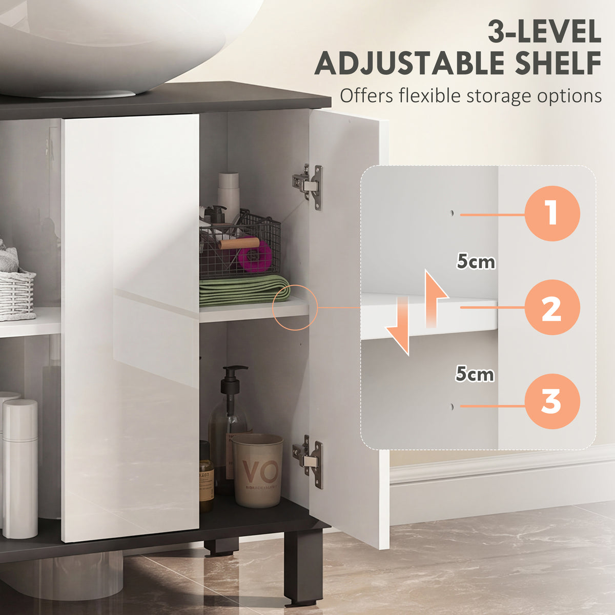 HOMCOM Modern Under-Sink Bathroom Cabinet - High Gloss White